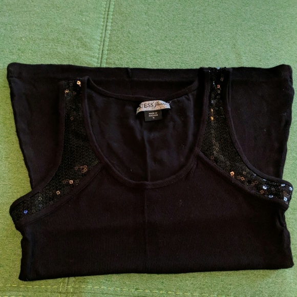 Guess Tops - Guess Jeans Black Sequin Tank Top Sleeveless Shirt